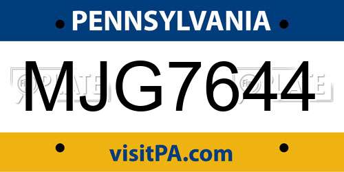 MJG7644 Pennsylvania License Plate