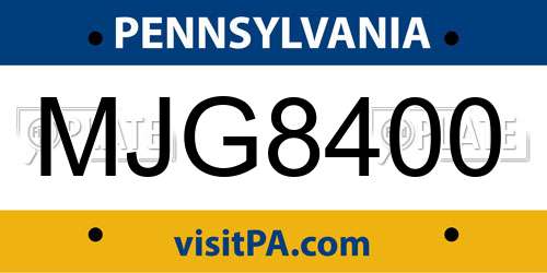 MJG8400 Pennsylvania License Plate