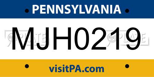 MJH0219 Pennsylvania License Plate