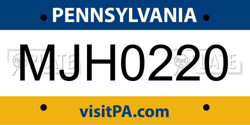 MJH0220 Pennsylvania License Plate