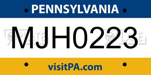 MJH0223 Pennsylvania License Plate