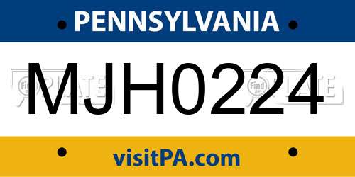 MJH0224 Pennsylvania License Plate