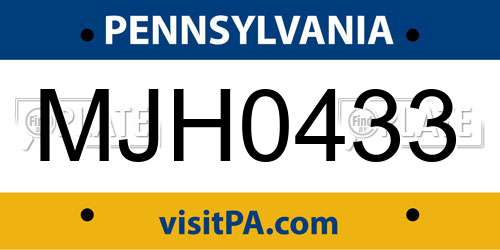MJH0433 Pennsylvania License Plate