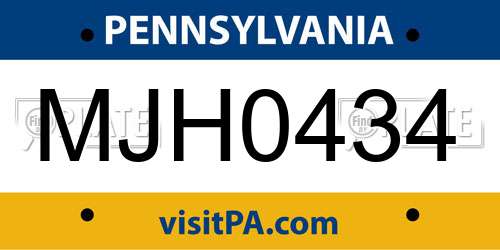 MJH0434 Pennsylvania License Plate