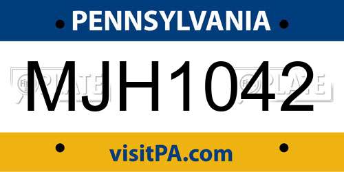 MJH1042 Pennsylvania License Plate