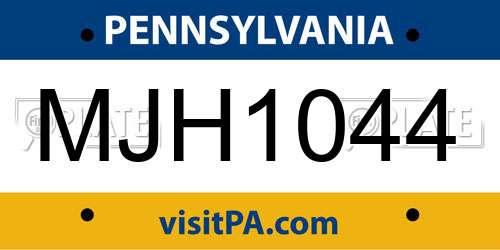 MJH1044 Pennsylvania License Plate