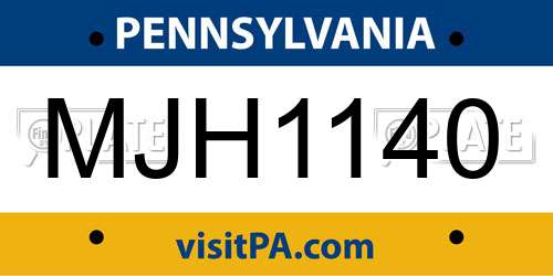 MJH1140 Pennsylvania License Plate