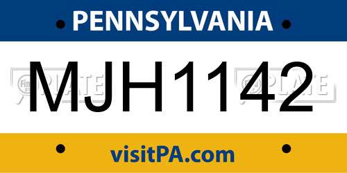 MJH1142 Pennsylvania License Plate