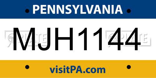 MJH1144 Pennsylvania License Plate