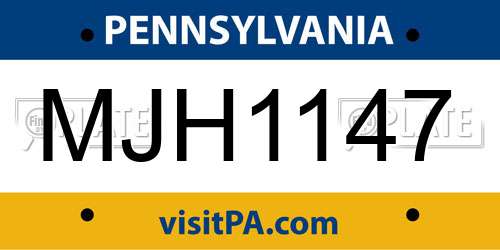MJH1147 Pennsylvania License Plate