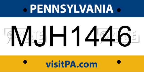 MJH1446 Pennsylvania License Plate