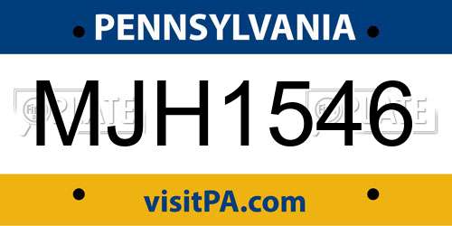 MJH1546 Pennsylvania License Plate