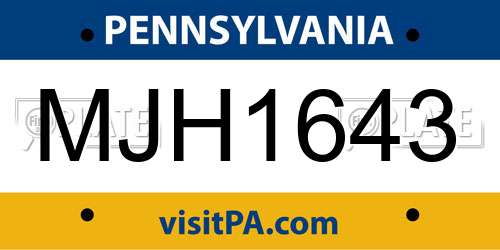 MJH1643 Pennsylvania License Plate