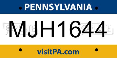 MJH1644 Pennsylvania License Plate