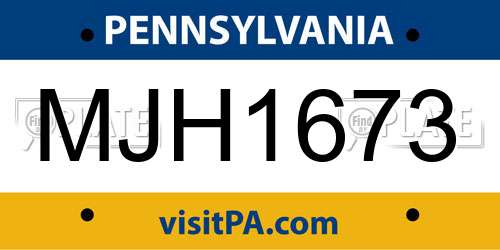 MJH1673 Pennsylvania License Plate