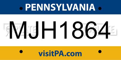 MJH1864 Pennsylvania License Plate