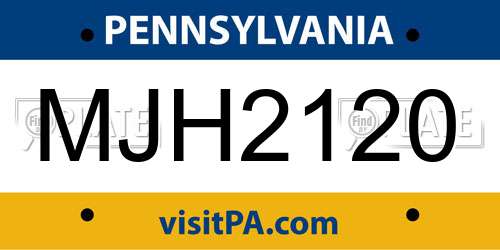 MJH2120 Pennsylvania License Plate