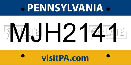 MJH2141 Pennsylvania License Plate