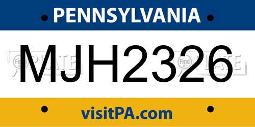 MJH2326 Pennsylvania License Plate