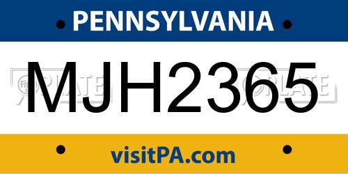 MJH2365 Pennsylvania License Plate