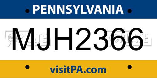 MJH2366 Pennsylvania License Plate