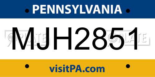 MJH2851 Pennsylvania License Plate