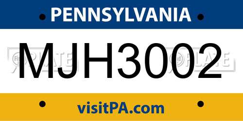 MJH3002 Pennsylvania License Plate