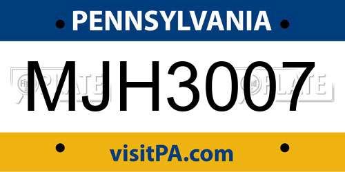 MJH3007 Pennsylvania License Plate