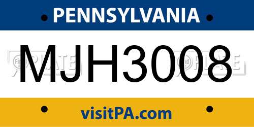 MJH3008 Pennsylvania License Plate