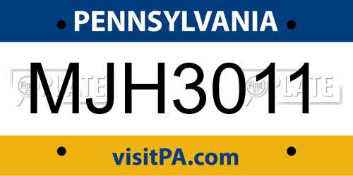 MJH3011 Pennsylvania License Plate