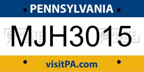 MJH3015 Pennsylvania License Plate