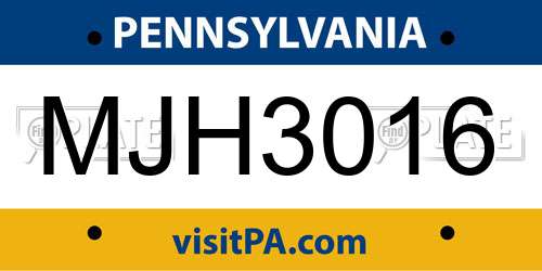 MJH3016 Pennsylvania License Plate