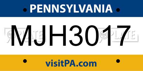 MJH3017 Pennsylvania License Plate