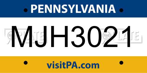 MJH3021 Pennsylvania License Plate
