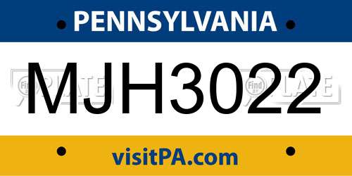 MJH3022 Pennsylvania License Plate