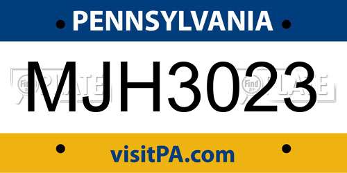 MJH3023 Pennsylvania License Plate