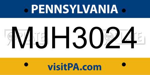 MJH3024 Pennsylvania License Plate