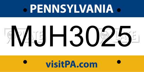 MJH3025 Pennsylvania License Plate