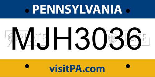 MJH3036 Pennsylvania License Plate