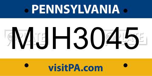 MJH3045 Pennsylvania License Plate