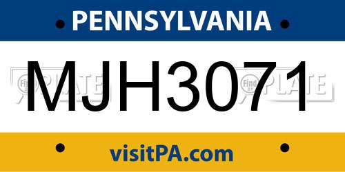 MJH3071 Pennsylvania License Plate