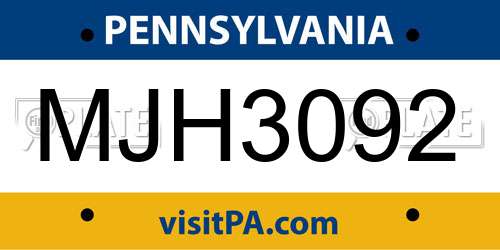 MJH3092 Pennsylvania License Plate