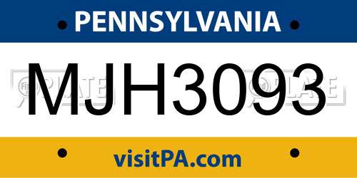 MJH3093 Pennsylvania License Plate