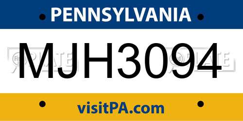 MJH3094 Pennsylvania License Plate
