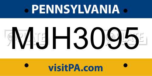 MJH3095 Pennsylvania License Plate