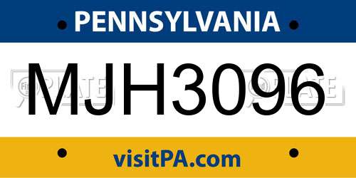 MJH3096 Pennsylvania License Plate