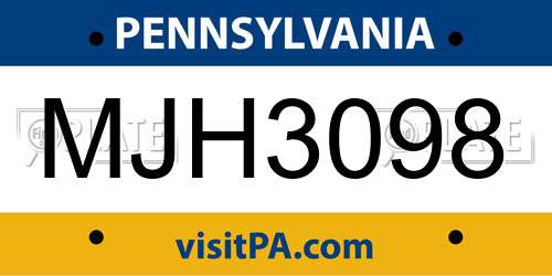 MJH3098 Pennsylvania License Plate