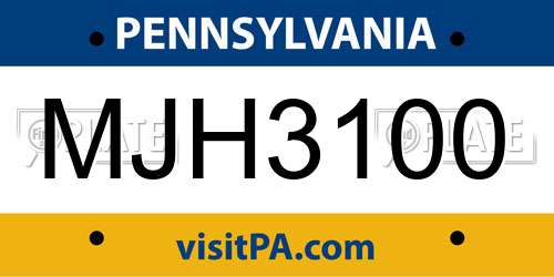 MJH3100 Pennsylvania License Plate