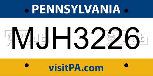 MJH3226 Pennsylvania License Plate