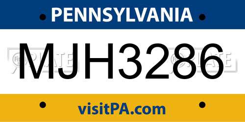 MJH3286 Pennsylvania License Plate